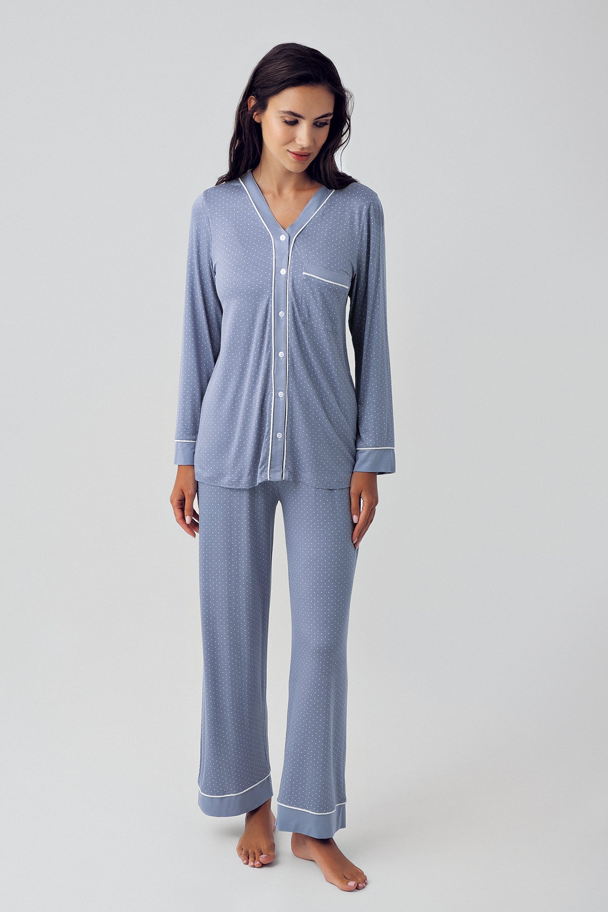 Shopymommy 15201 Polka Dot Maternity & Nursing Pajamas Indigo