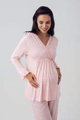 Shopymommy 15202 Polka Dot Double Breasted Maternity & Nursing Pajamas Powder