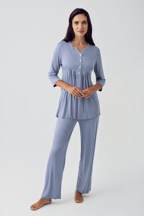 Shopymommy 15204 Polka Dot Maternity & Nursing Pajamas Indigo Blue