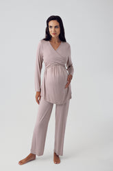 Shopymommy 15205 Cross Double Breasted Maternity & Nursing Pajamas Coffee