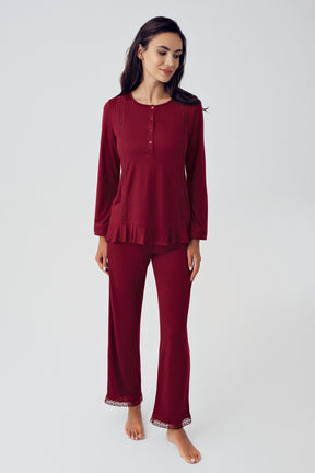 Shopymommy 15216 Pleated Maternity & Nursing Pajamas Claret Red