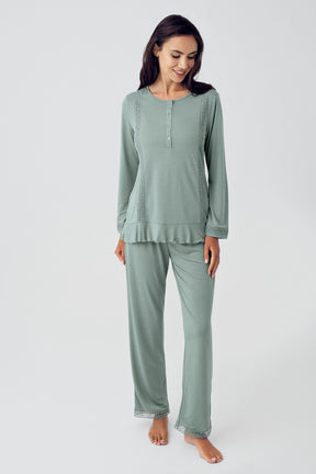 Shopymommy 15216 Pleated Maternity & Nursing Pajamas Green