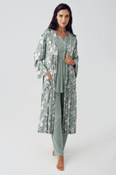 Shopymommy 15304 Polka Dot 3-Pieces Maternity & Nursing Pajamas With Flower Patterned Robe Green