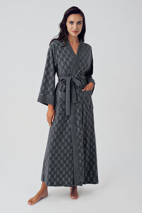 Shopymommy 15500 Terry Jacquard Long Maternity Robe Anthracite