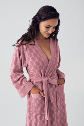 Shopymommy 15500 Terry Jacquard Long Maternity Robe Dried Rose