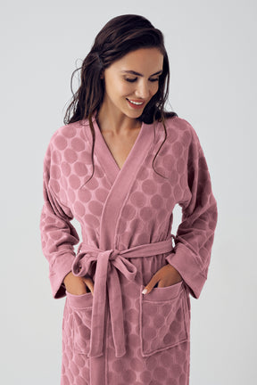 Shopymommy 15501 Terry Jacquard Short Maternity Robe Dried Rose
