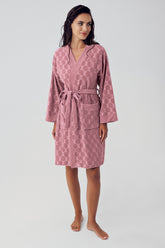 Shopymommy 15501 Terry Jacquard Short Maternity Robe Dried Rose