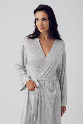Shopymommy 15502 Polka Dot Maternity Robe Grey