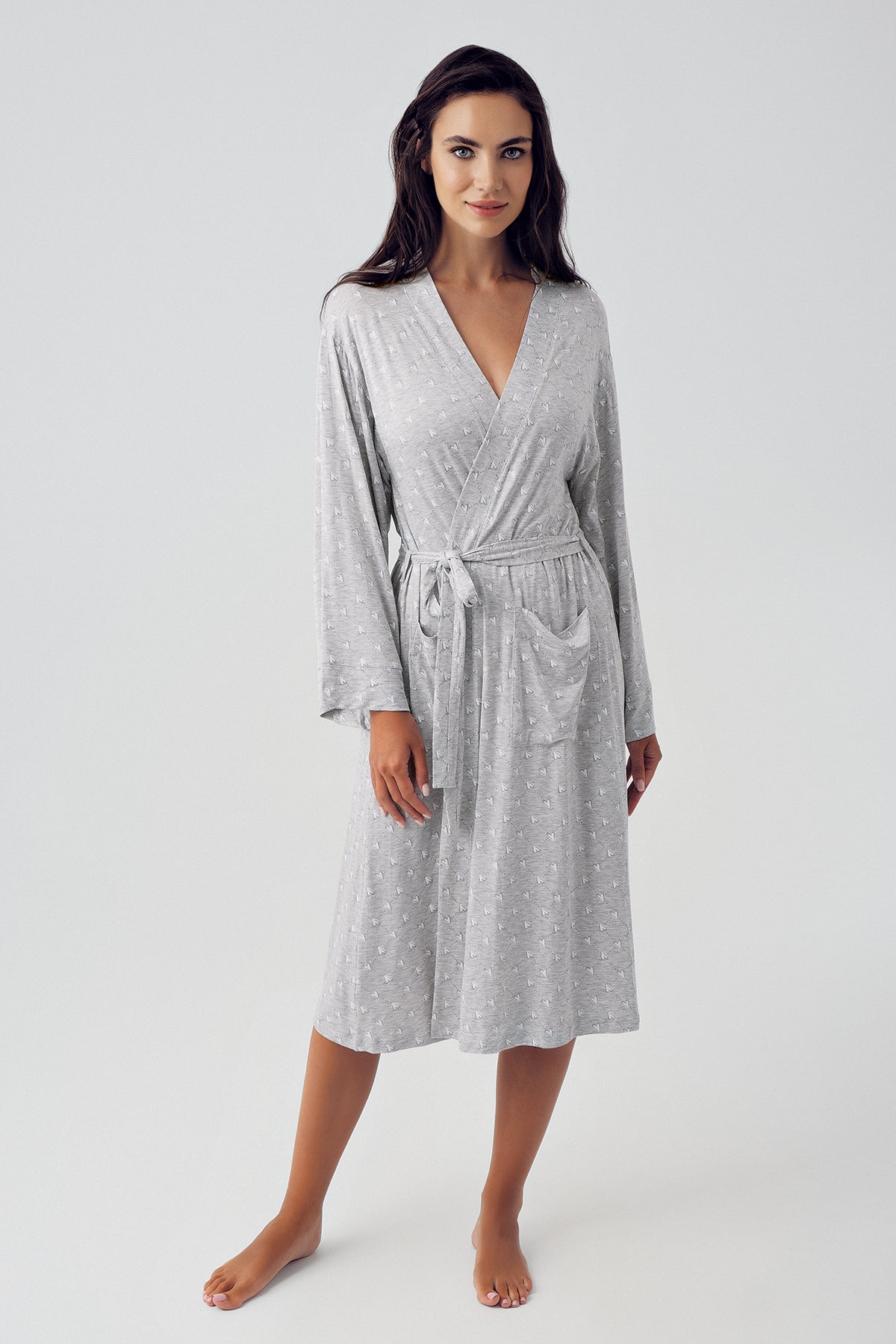 Shopymommy 15402 Double Breasted Maternity & Nursing Nightgown With Polka Dot Robe Grey