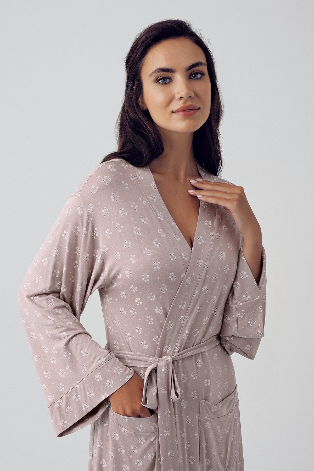 Shopymommy 15505 Patterned Maternity Robe Coffee