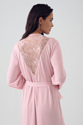 Shopymommy 15510 Lace Detailed Maternity Robe Powder