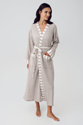 Shopymommy 15513 Knitwear Long Maternity Robe Beige