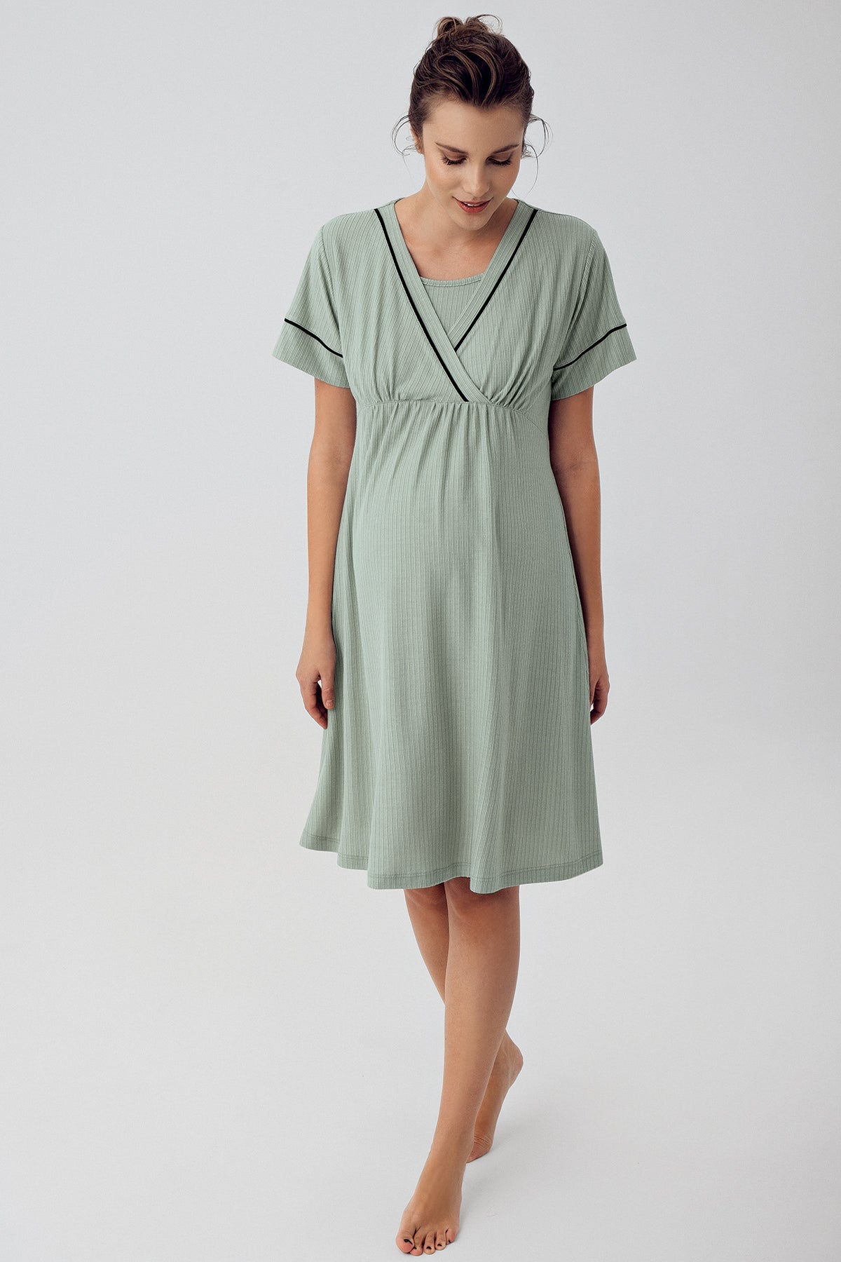 Shopymommy 16102 Double Breasted Maternity & Nursing Nightgown Green