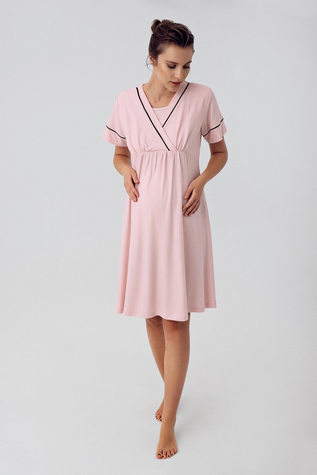Shopymommy 16102 Double Breasted Maternity & Nursing Nightgown Pink