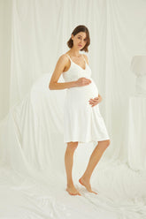 Shopymommy 18489 Lace Strappy Maternity & Nursing Nightgown Ecru