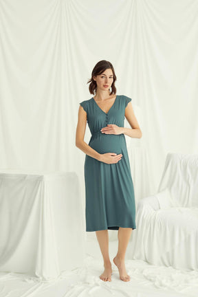 Shopymommy 18521 Lace V-Neck Maternity & Nursing Nightgown Green