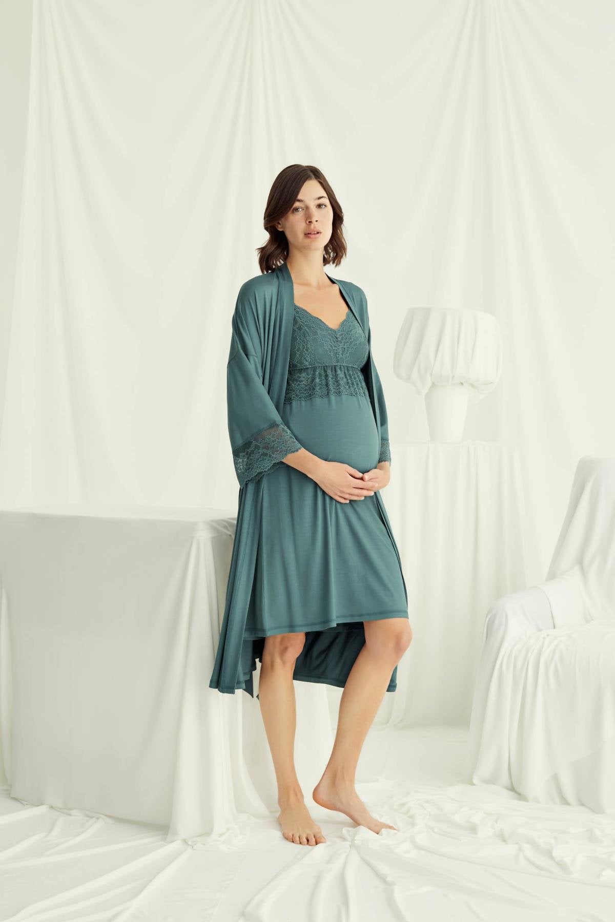 Shopymommy 24154 Embroidery Maternity & Nursing Nightgown Ecru