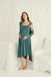 Shopymommy 18534 Lace Maternity & Nursing Nightgown With Robe Set Green