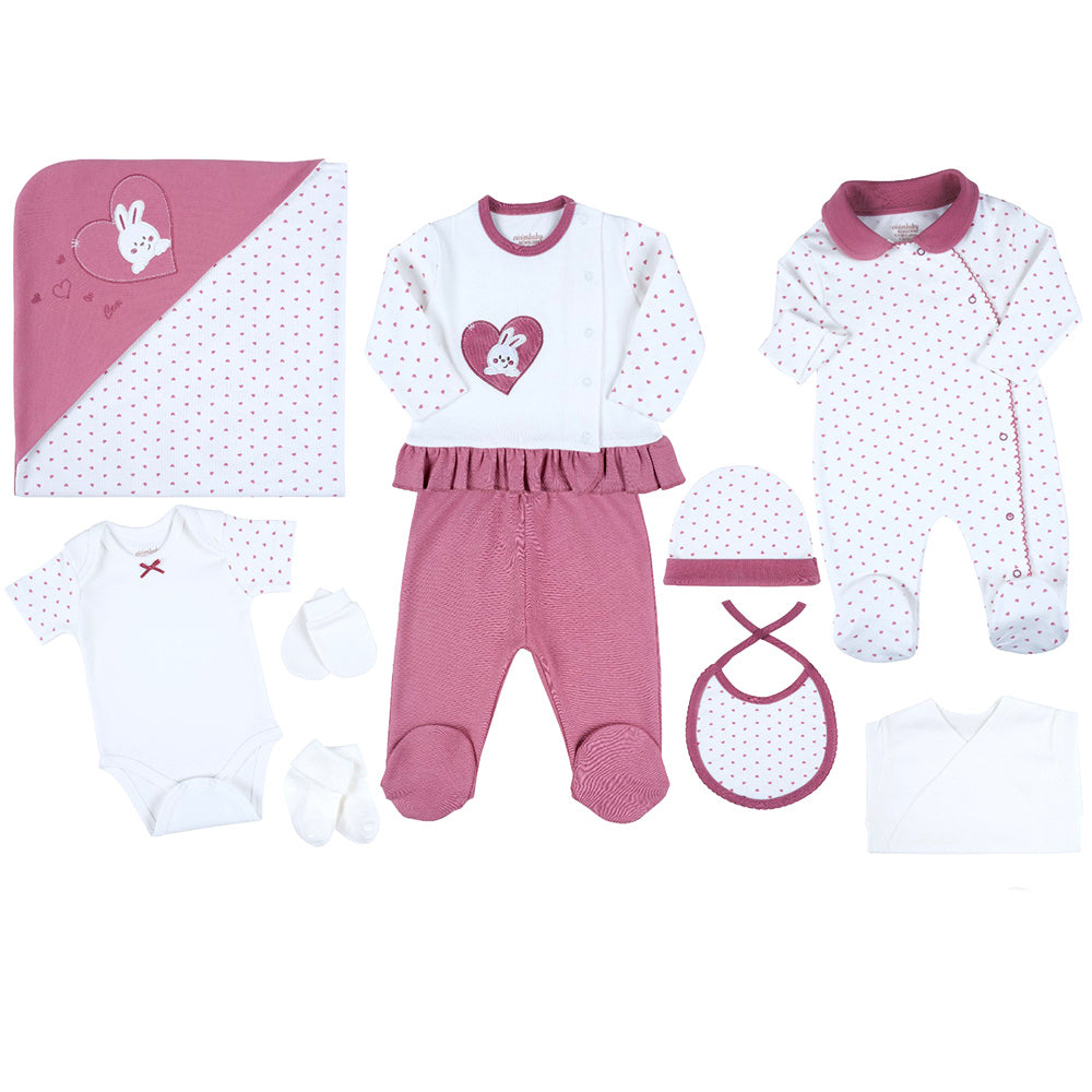 Rabbit Themed Hospital Outfit 10-Piece Set Newborn Baby Girls - 201.4809