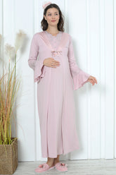 Shopymommy 2259 Lace Collar Maternity & Nursing Nightgown With Flywheel Arm Robe Dried Rose