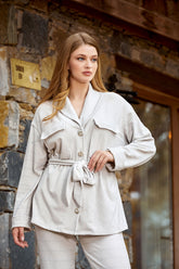 Shopymommy 24025 Melange Maternity & Nursing Pajamas Khaki