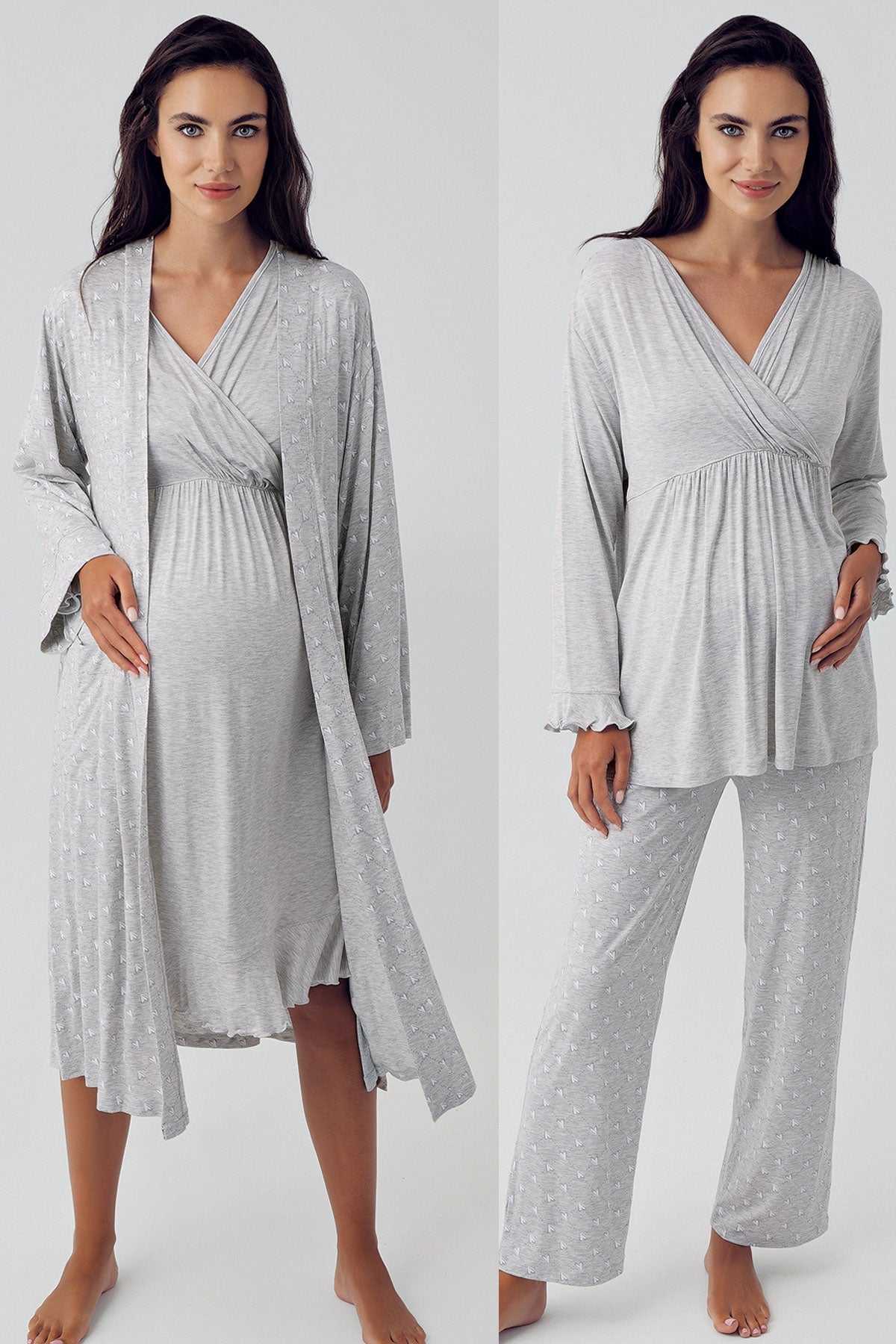 Shopymommy 402202 Polka Dot Double Breasted 4 Pieces Maternity & Nursing Set Grey