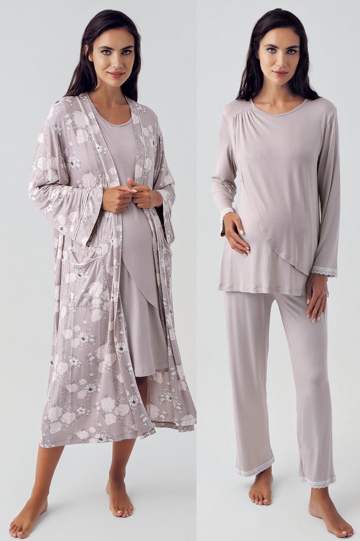 Shopymommy 409209 Flowery Wide Double Breasted 4 Pieces Maternity & Nursing Set Coffee