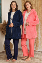 Shopymommy 4215 3-Pieces Maternity & Nursing Pajamas With Hooded Welsoft Robe