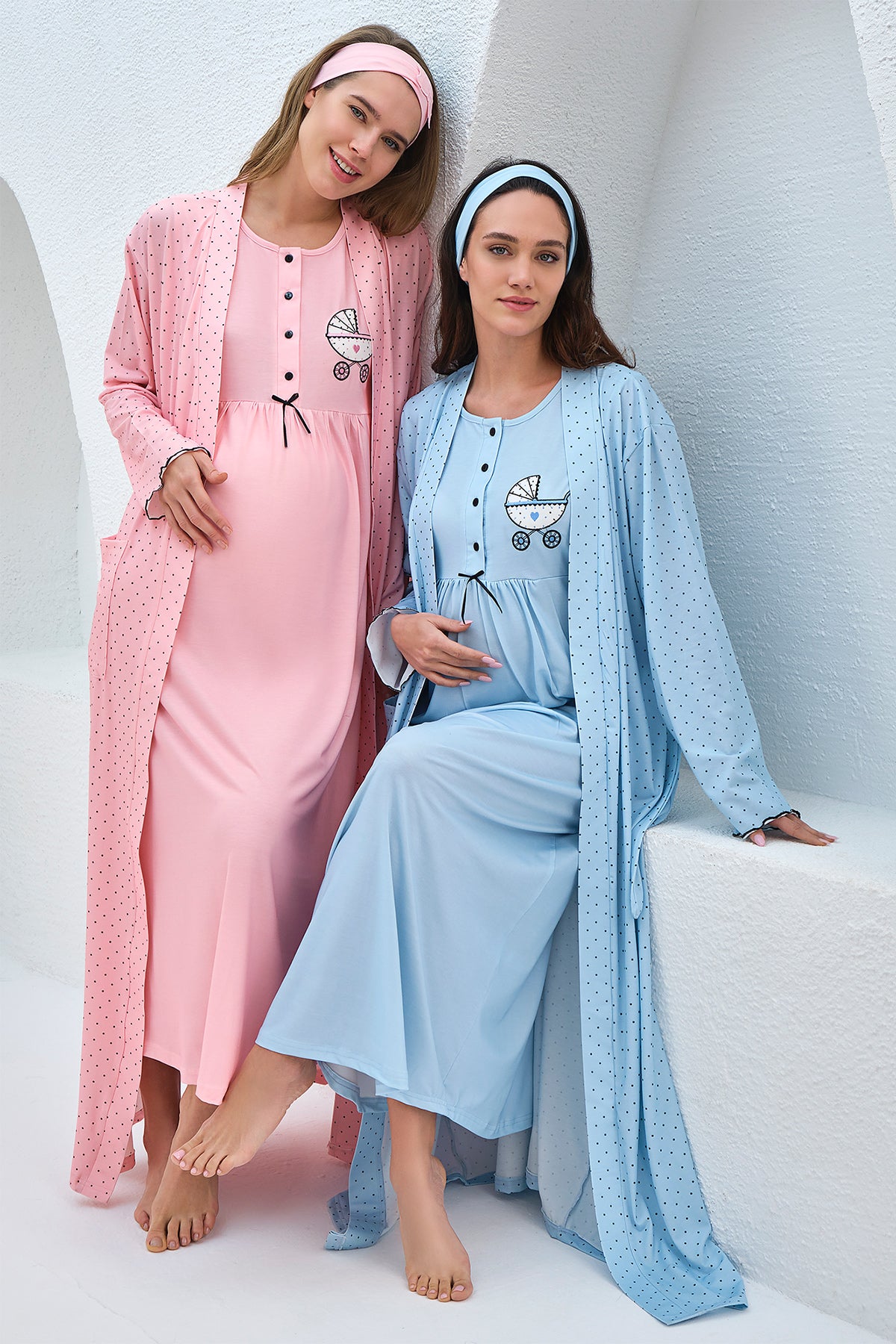 Shopymommy 4302 Maternity & Nursing Nightgown With Polka Dot Robe