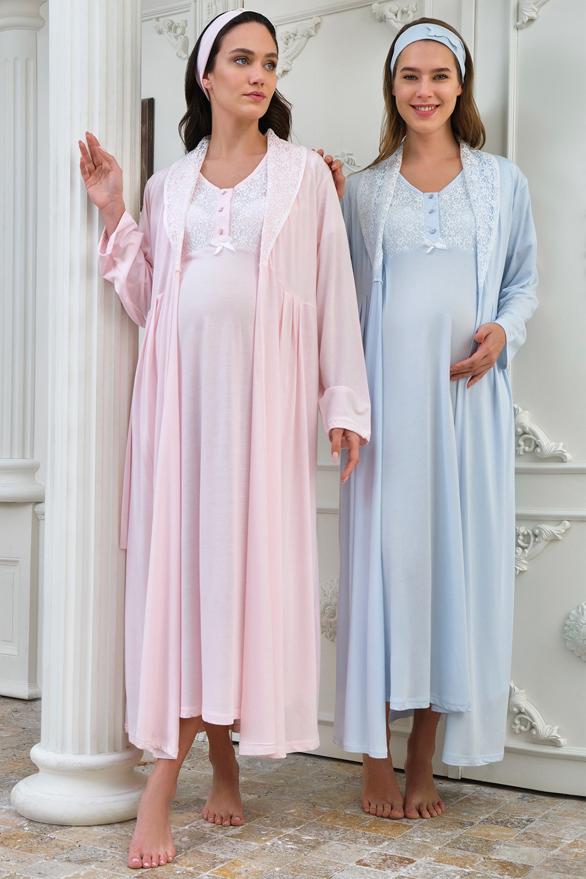 Shopymommy 4308 Lace Collar Maternity & Nursing Nightgown With Robe