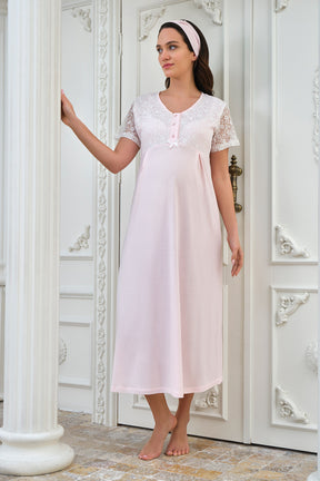 Shopymommy 4308 Lace Collar Maternity & Nursing Nightgown With Robe