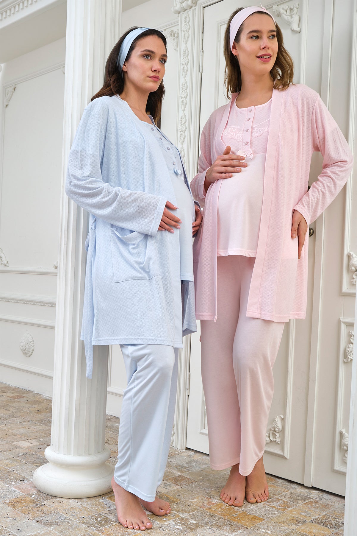 Shopymommy 4319 Lace 3-Pieces Maternity & Nursing Pajamas With Robe