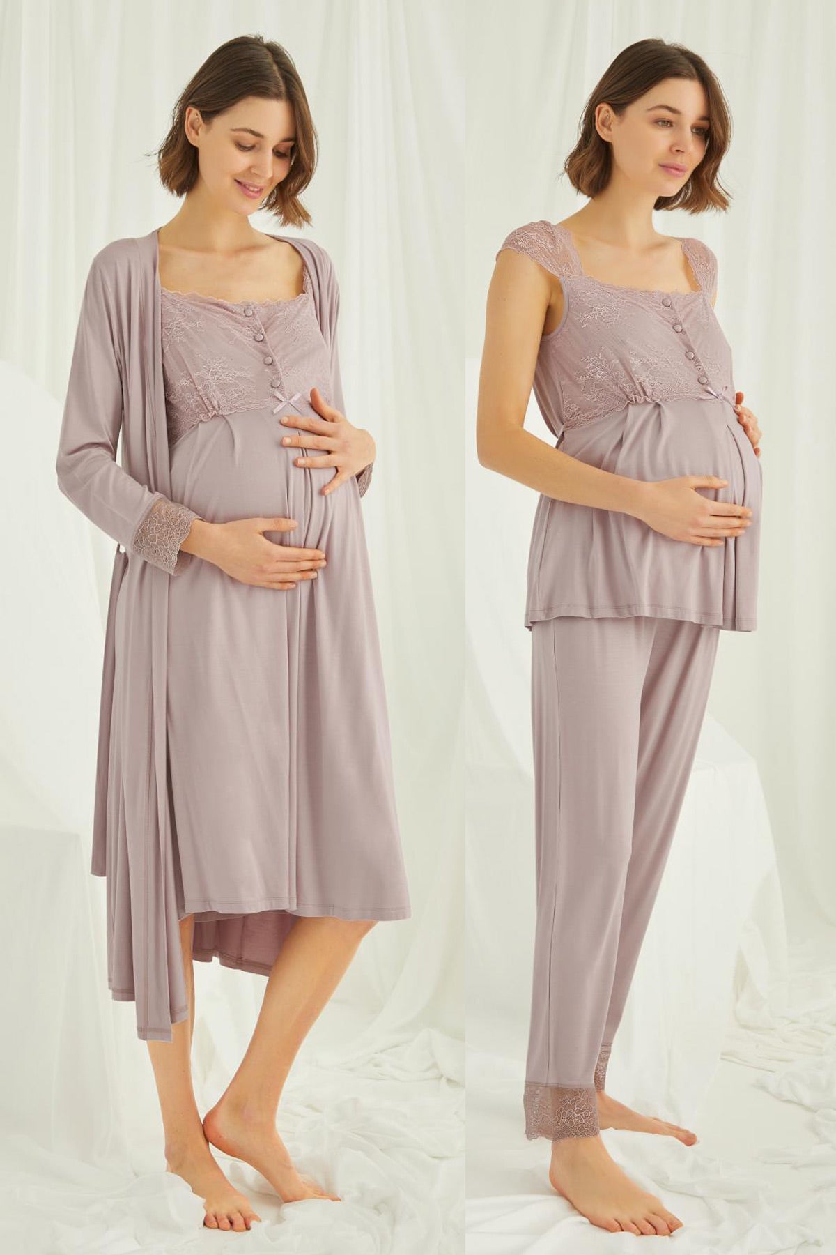 Shopymommy 438440 Lace 4 Pieces Maternity & Nursing Set Coffee