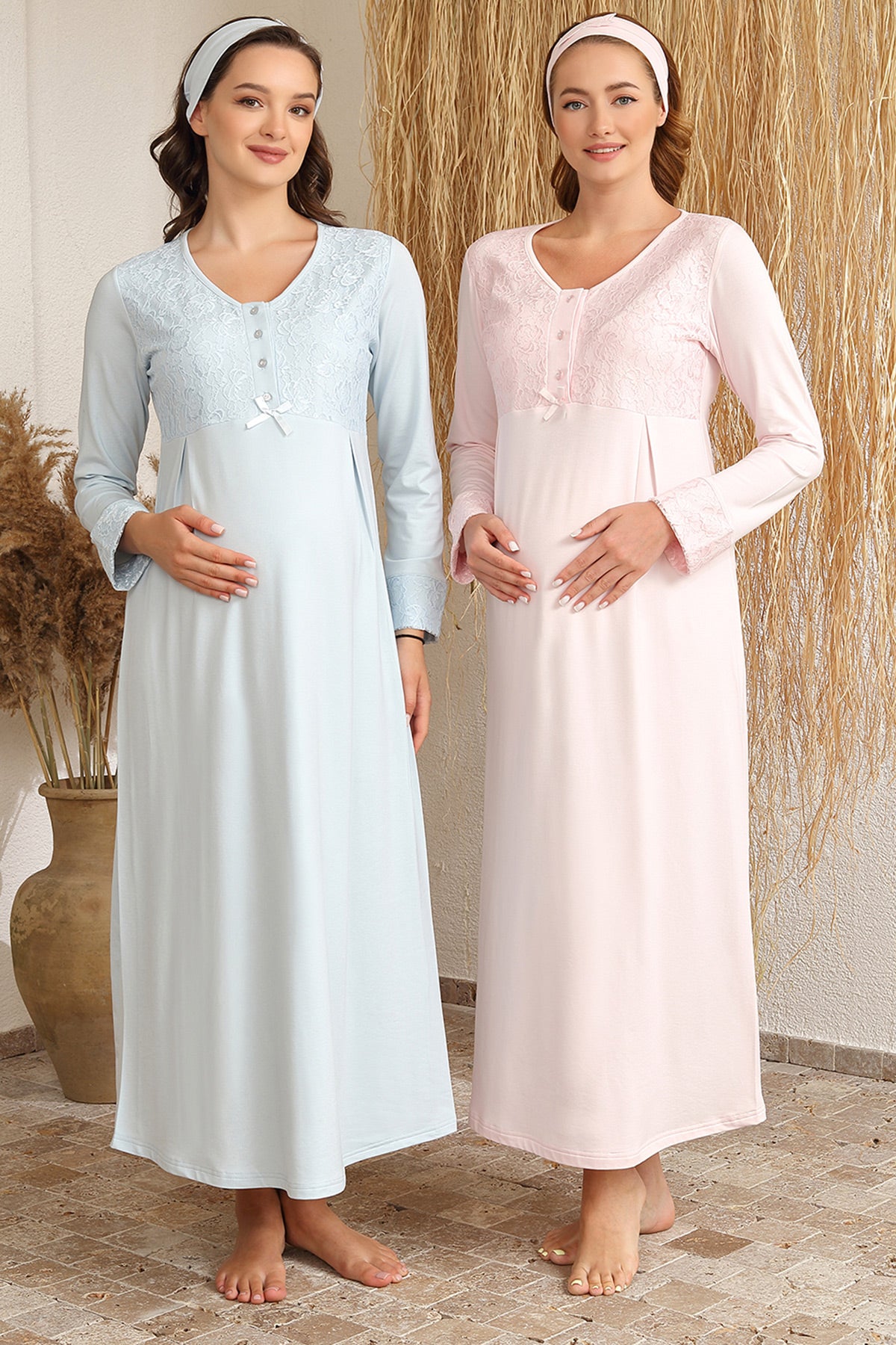 Shopymommy 4405 Guipure Collar Maternity & Nursing Nightgown