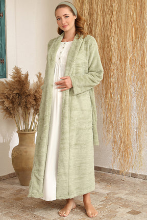 Shopymommy 4409 Guipure Maternity & Nursing Nightgown With Welsoft Robe Green