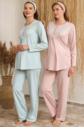 Shopymommy 4417 Lace Collar Maternity & Nursing Pajamas