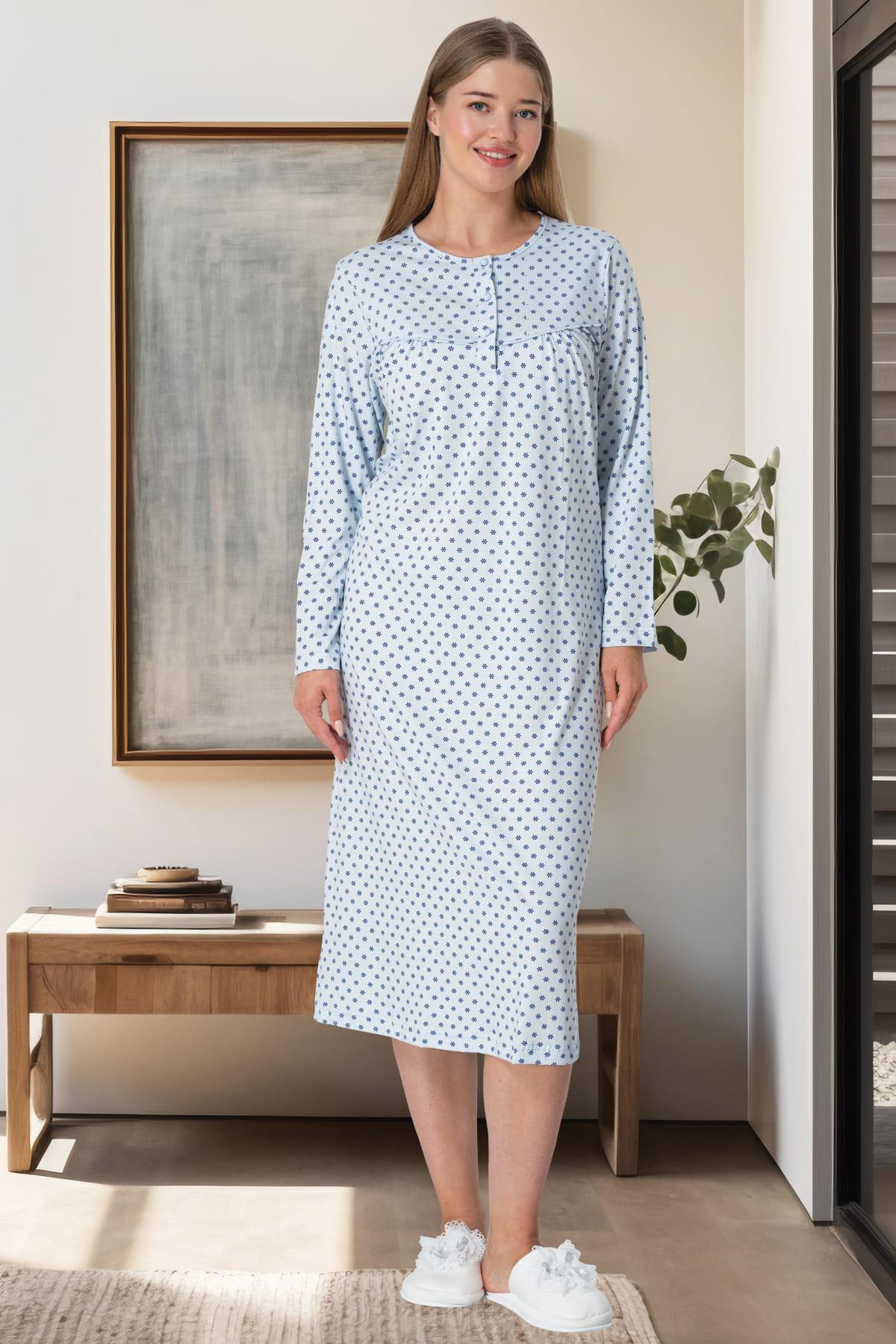 Shopymommy 5829 Polka Dot Plus Size Maternity & Nursing Nightgown Blue