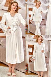 Shopymommy 585957 Lace Sleeve 4 Pieces Maternity & Nursing Set Ecru