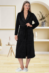 Shopymommy 5915 Velvet Maternity Robe Black