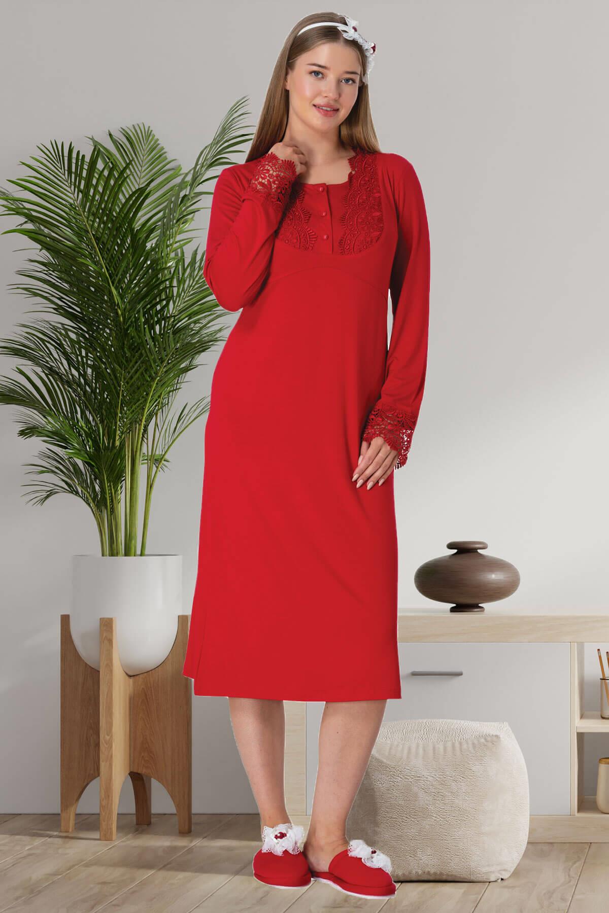 Shopymommy 5916 Lace Maternity & Nursing Nightgown Red
