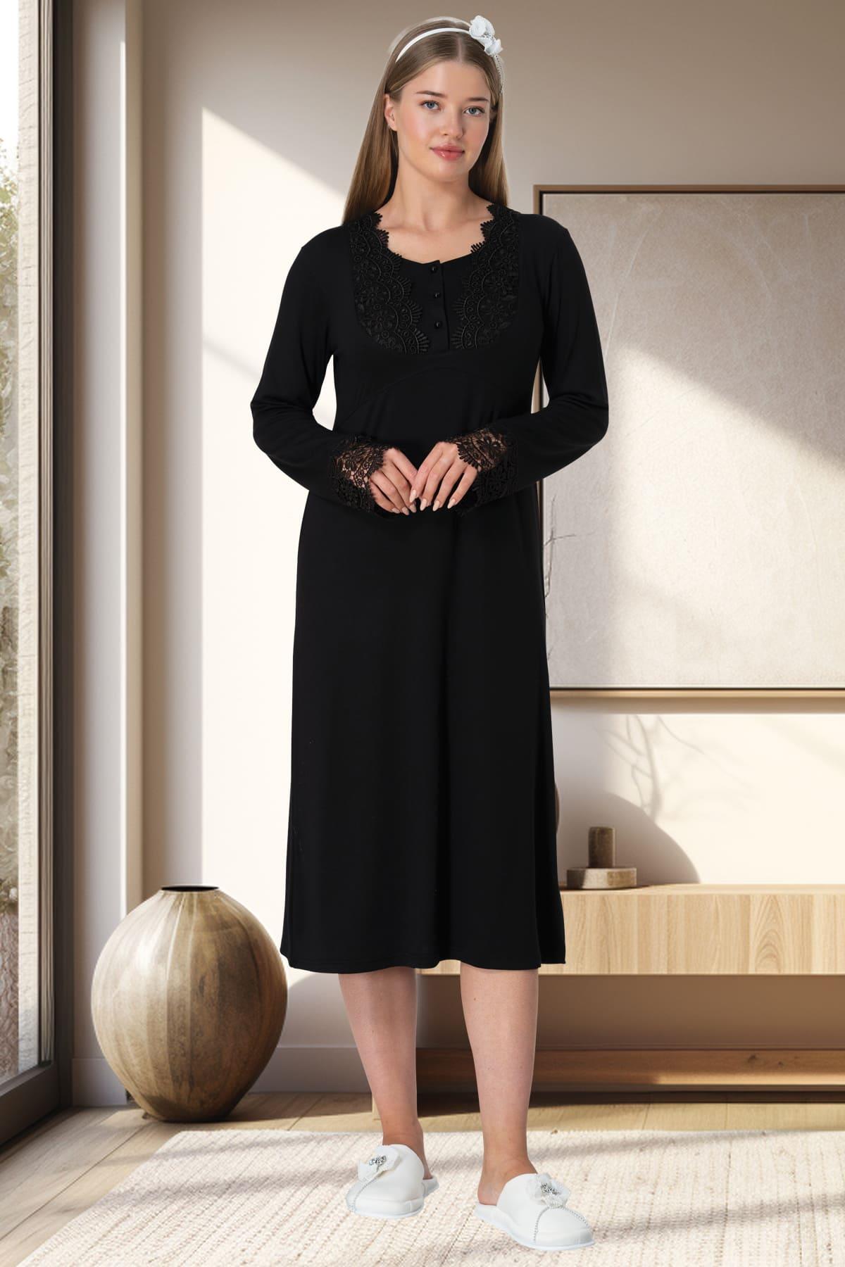 Shopymommy 5916 Lace Maternity & Nursing Nightgown Black