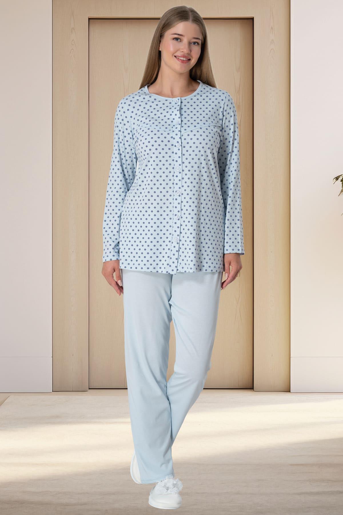 Shopymommy 5918 Polka Dot Plus Size Maternity & Nursing Pajamas Blue