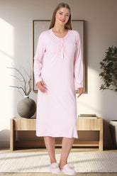 Shopymommy 5921 Lace Collar Plus Size Maternity & Nursing Nightgown Pink
