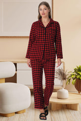 Shopymommy 5928 Plaid Maternity & Nursing Pajamas Red