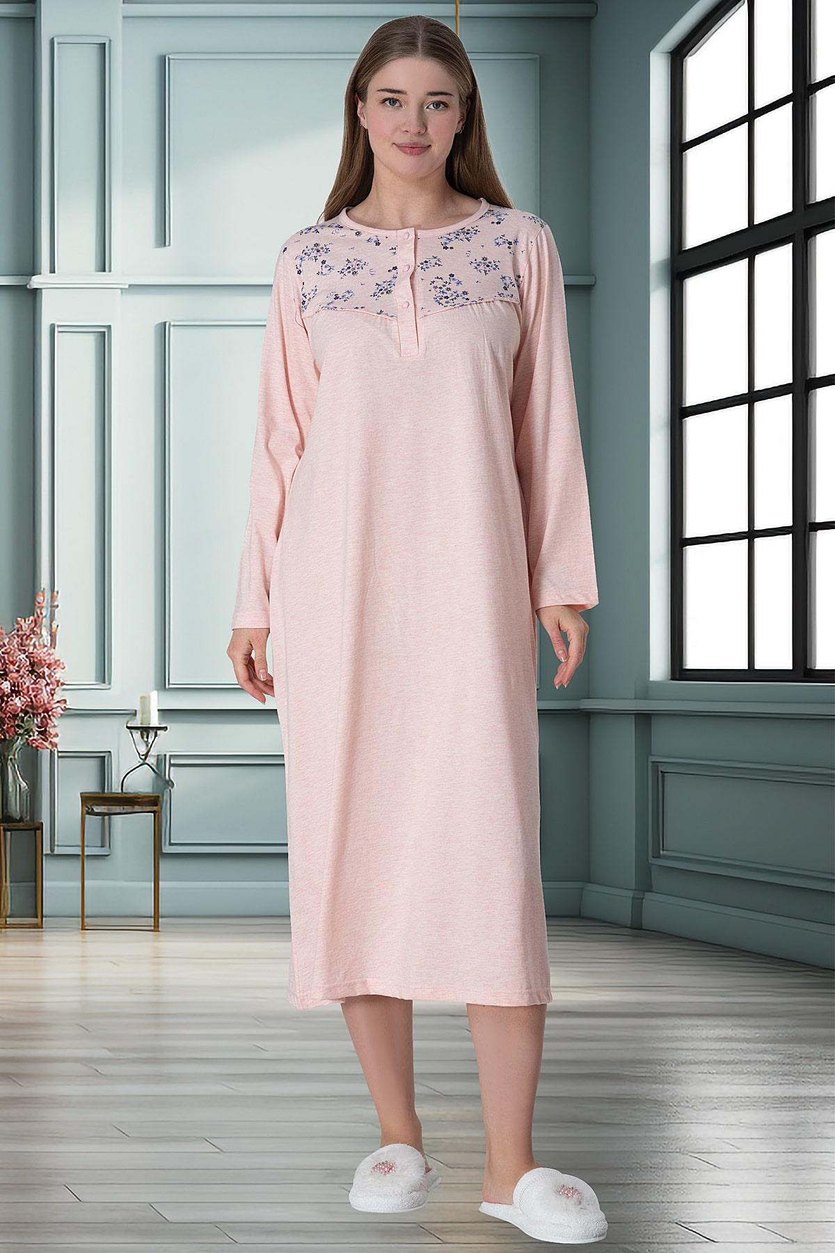 Shopymommy 6026 Patterned Plus Size Maternity & Nursing Nightgown Powder
