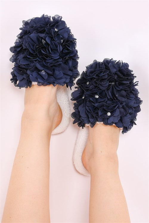 Shopymommy 75001 Azalea Flowered Maternity Slippers Navy Blue