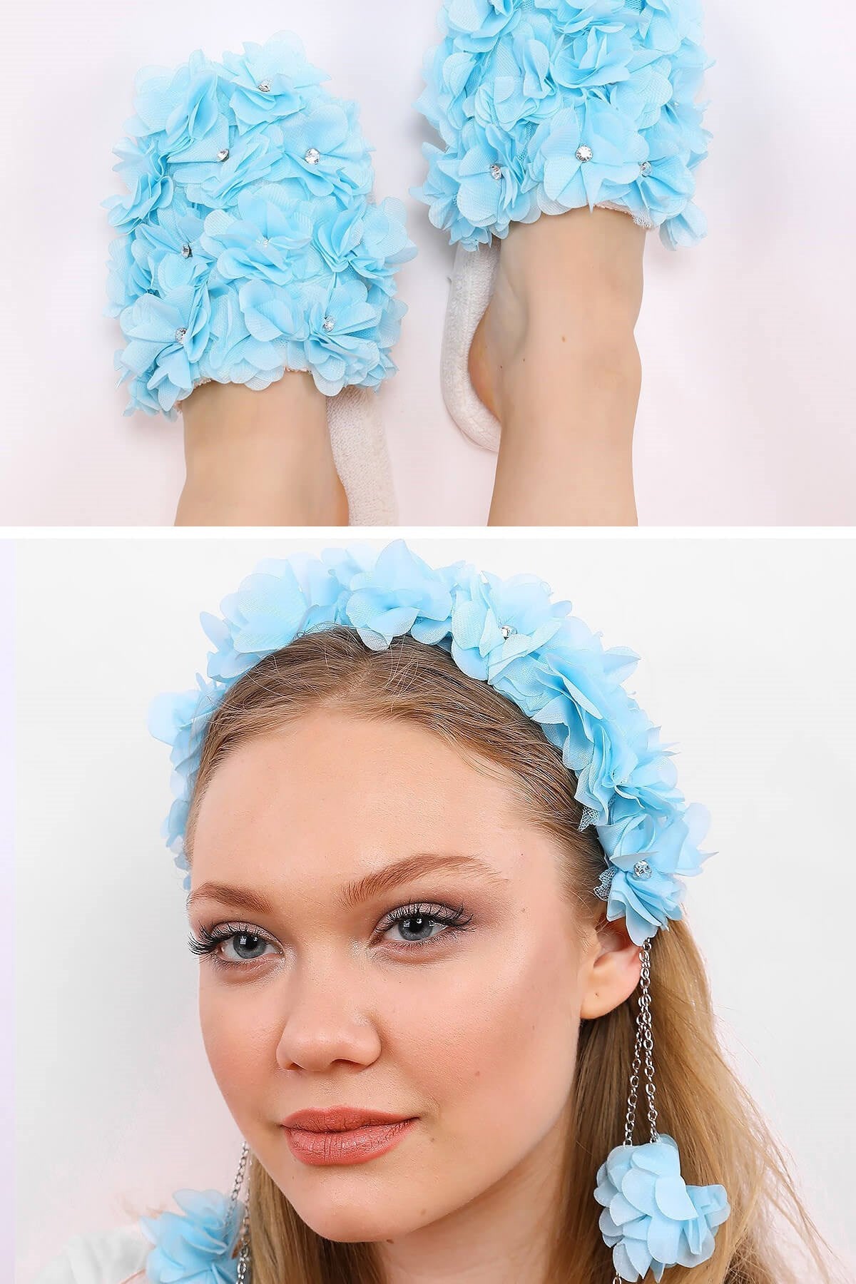 Shopymommy 757101 Azalea Flowered Maternity Crown & Maternity Slippers Set Blue
