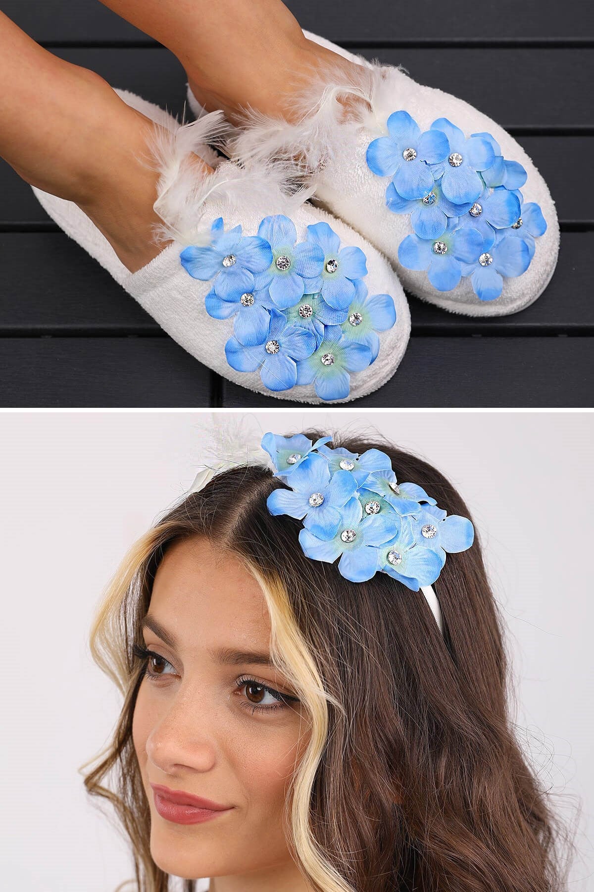 Shopymommy 757103 Violet Flowered Maternity Crown & Maternity Slippers Set Blue
