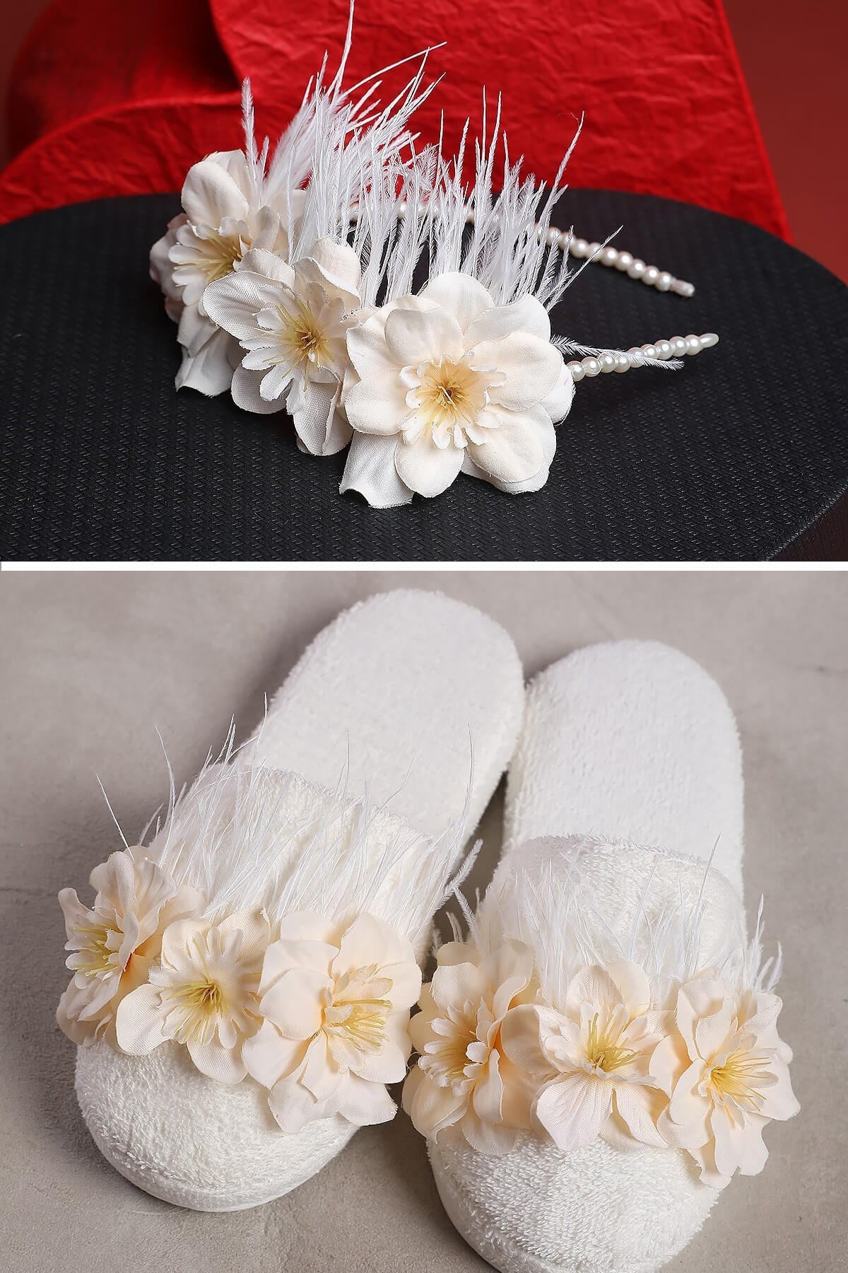 Shopymommy 757104 Water Lily Flowered Maternity Crown & Maternity Slippers Set Ecru