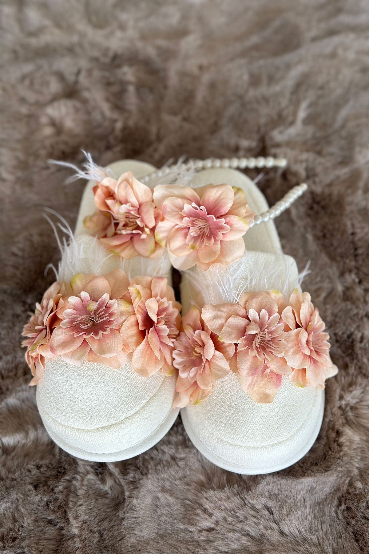 Shopymommy 757104 Water Lily Flowered Maternity Crown & Maternity Slippers Set Salmon